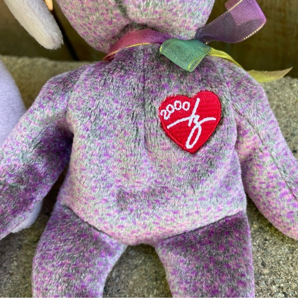 TY Floppity and 2000 Signature Beanie Baby Plush Bunny and Bear Set - Picture 2 of 5